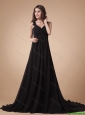 Comfortable Appliques Black Prom Dress with Court Train