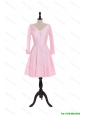 Pretty Custom Made A Line V Neck 3/4 Length Sleeve Prom Dresses in Baby Pink