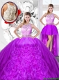 Perfect Beaded and Ruffles Detachable Quinceanera  Dresses with Scoop