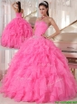 Puffy Hot Pink Ball Gown Strapless Quinceanera Dresses