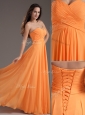 Low Price Sweetheart Floor Length Ruching Prom Dress in Orange