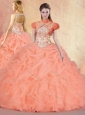 Cute Brush Train Sweet 16 Quinceanera Dresses with Ruffles and Pick Ups