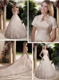 Cheap A Line Strapless Chapel Train Wedding Dress with Beading and Ruffles