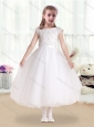 Sweet Bateau Cap Sleeves Flower Girl Dresses with Appliques