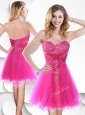 2016 Lovely Short Hot Pink Beautiful Prom Dresses with Beading and Hand Made Flowers