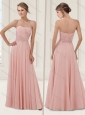 Column Baby Pink Evening Dress with Beading and Appliques