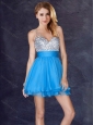 Hot Sale Backless Chiffon Baby Blue Short Prom Dress with Sequins