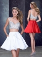 Two Piece Straps White Short Prom Dress with Beading