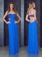 Empire Sweetheart Backless Blue Prom Dress with Beading and Appliques