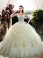 Custom Designed White Quinceanera Gown with Appliques and Beading