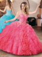 Elegant Beaded and Ruffled Quinceanera Dress with Detachable Straps