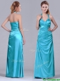 2016 Column Halter Top Elastic Woven Satin Aqua Blue Prom Dress with Ruching