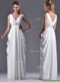 Elegant Empire V Neck Chiffon White Bridesmaid Dress for Graduation