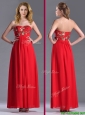 Luxurious Applique with Sequins Red Prom Dress in Ankle Length