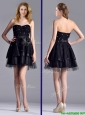 New Style Tulle Black Short Prom Dress with Beading and Belt