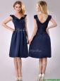 Beautiful V Neck Navy Blue Empire Mother of the Bride Dress with Cap Sleeves