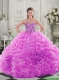 Cheap Visible Boning Beaded Bodice Fuchsia 15 Quinceanera Dresses with Ruffles