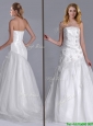 Popular Column Brush Train Wedding Dress with Beading and Hand Crafted