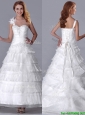 Beautiful One Shoulder Organza Brush Train Wedding Dress with Beading and Ruffled Layers