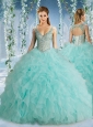 Discount Hot Beaded Decorated Cap Sleeves Quinceanera Dress with Deep V Neck