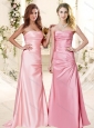 Popular Brush Train Ruching Bridesmaid Dress with Empire