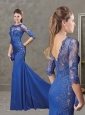 Gorgeous See Through Half Sleeves Evening Dress with Brush Train