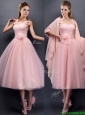 Classical Straps Baby Pink Prom Dresses  with Appliques and Hand Made Flowers