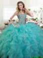 Lovely Turquoise Organza Quinceanera Dress with Beading and Ruffles