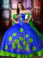 Comfortable Multi-color Satin Lace Up Vestidos de Quinceanera Sleeveless Floor Length Embroidery