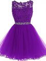 Scoop Sleeveless Tulle Beading and Ruffles Zipper