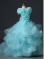 Lovely High-neck Sleeveless Tulle Little Girls Pageant Dress Wholesale Ruffles and Hand Made Flower Lace Up