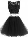 Custom Designed Tulle Sleeveless Mini Length Prom Gown and Beading and Lace and Appliques