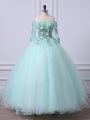 Hot Sale Apple Green Off The Shoulder Lace Up Beading Sweet 16 Quinceanera Dress 3 4 Length Sleeve