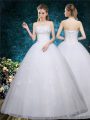 Latest Off The Shoulder Sleeveless Lace Up Wedding Gown White Organza