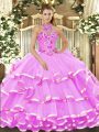 Sumptuous Sleeveless Organza Floor Length Lace Up Quinceanera Gown in Lilac with Beading and Embroidery