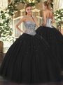 Floor Length Lace Up Sweet 16 Quinceanera Dress Black for Military Ball and Sweet 16 and Quinceanera with Beading