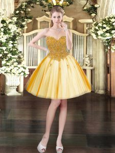 Discount Mini Length Lace Up Prom Dress Gold for Prom and Party with Beading