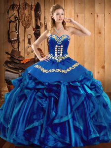 Embroidery and Ruffles Sweet 16 Quinceanera Dress Blue Lace Up Sleeveless Floor Length