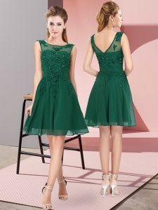 Dark Green Chiffon Zipper Scoop Sleeveless Knee Length Bridesmaid Dresses Appliques