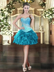 Beading Prom Dresses Teal Lace Up Sleeveless Mini Length