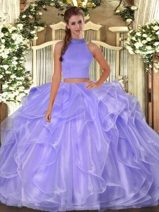 Enchanting Lavender Sleeveless Organza Side Zipper Sweet 16 Dresses for Military Ball and Sweet 16 and Quinceanera