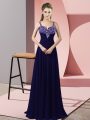 Custom Designed Empire Dress for Prom Purple Straps Chiffon Sleeveless Floor Length Zipper