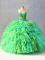 Custom Design Sweetheart Sleeveless Quince Ball Gowns Floor Length Beading and Ruffles Multi-color Organza