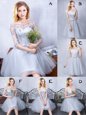 Scoop Sleeveless Lace Up Quinceanera Court Dresses Grey Tulle