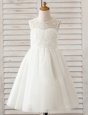 White Scoop Clasp Handle Lace Toddler Flower Girl Dress Sleeveless