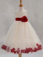 Custom Design White Scoop Zipper Appliques and Bowknot and Hand Made Flower Flower Girl Dresses for Less Sleeveless