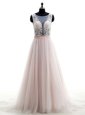 Scoop Pink Sleeveless Brush Train Lace With Train Wedding Dresses