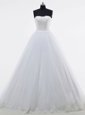 High End White Sleeveless Brush Train Lace and Appliques With Train Bridal Gown
