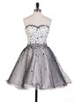 Grey A-line Sweetheart Sleeveless Organza Knee Length Lace Up Beading Prom Evening Gown