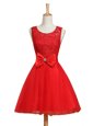 Dazzling Red Scoop Lace Up Lace and Bowknot Cocktail Dresses Sleeveless